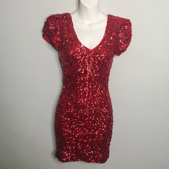 Boutique-Red Sequined Cocktail/Party Dress-Item#94 - Picture 8 of 11